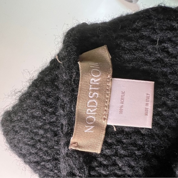 NORDSTROM BLACK ACRYLIC knitted hat with rolled edge. Unique shape-very cute on - Picture 2 of 2